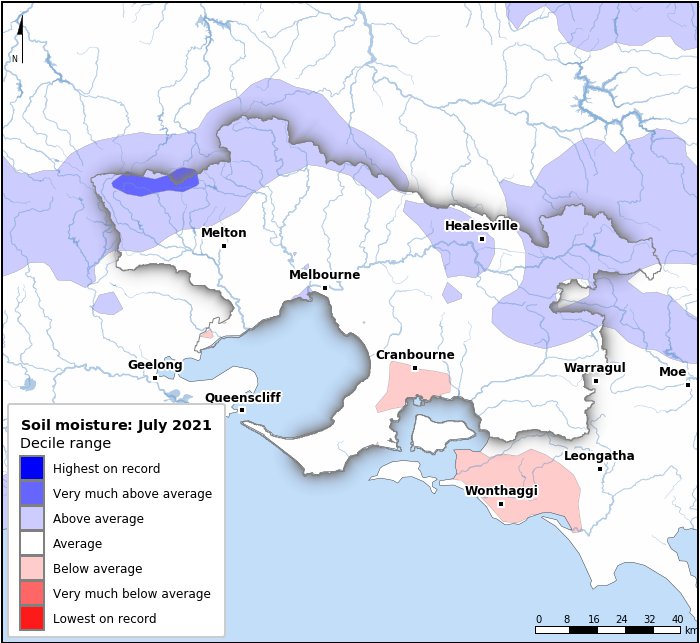 Soil moisture deciles: July 2021