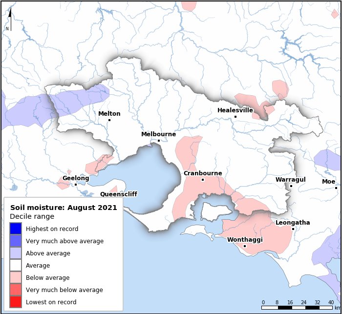Soil moisture deciles: August 2021