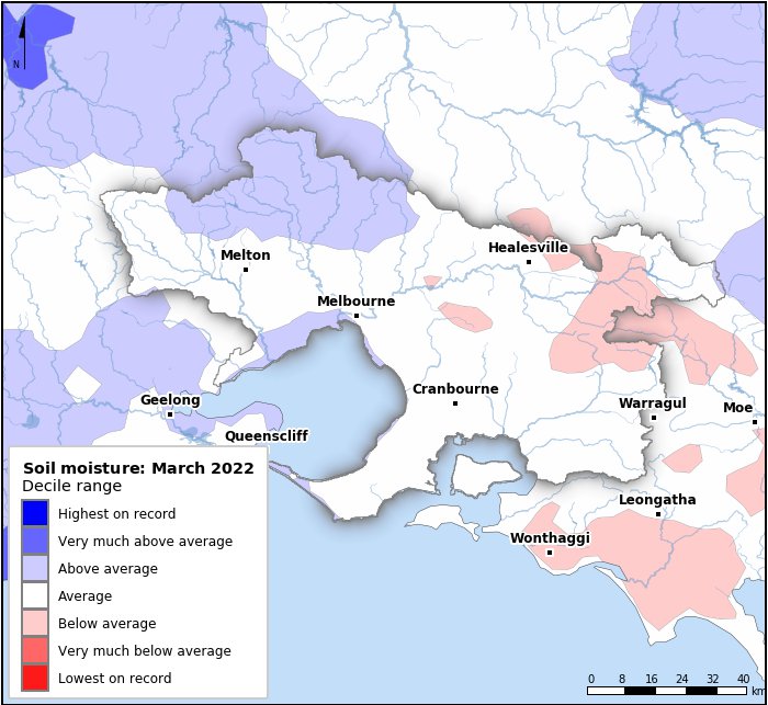 Soil moisture deciles: March 2022