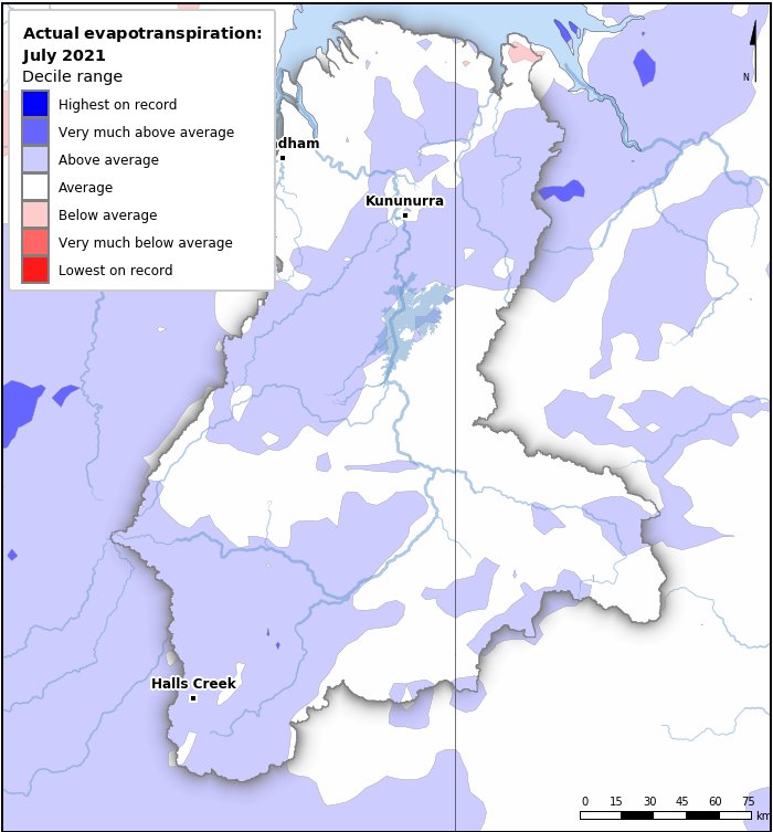 Actual evapotranspiration deciles: July 2021