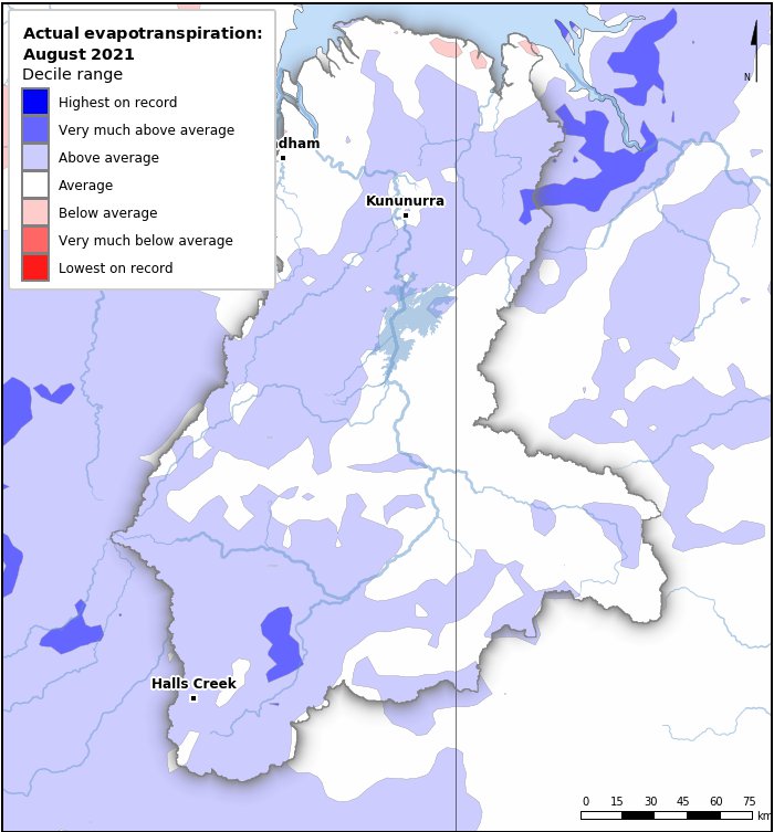 Actual evapotranspiration deciles: August 2021