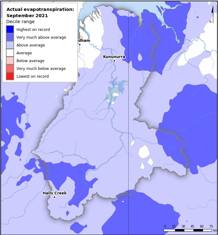 Actual evapotranspiration deciles: September 2021