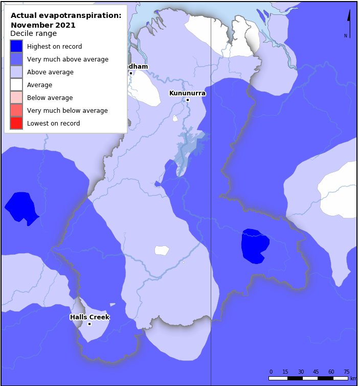 Actual evapotranspiration deciles: November 2021