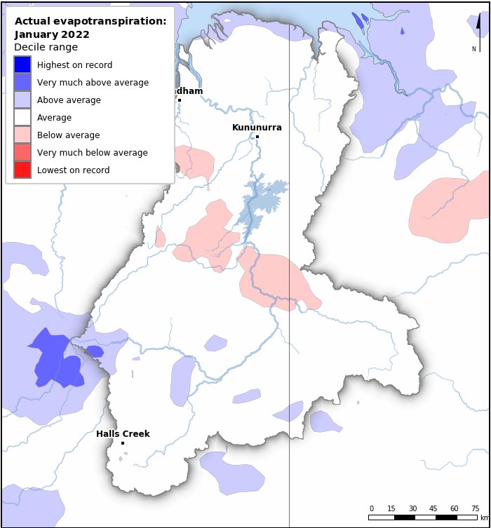 Actual evapotranspiration deciles: January 2022