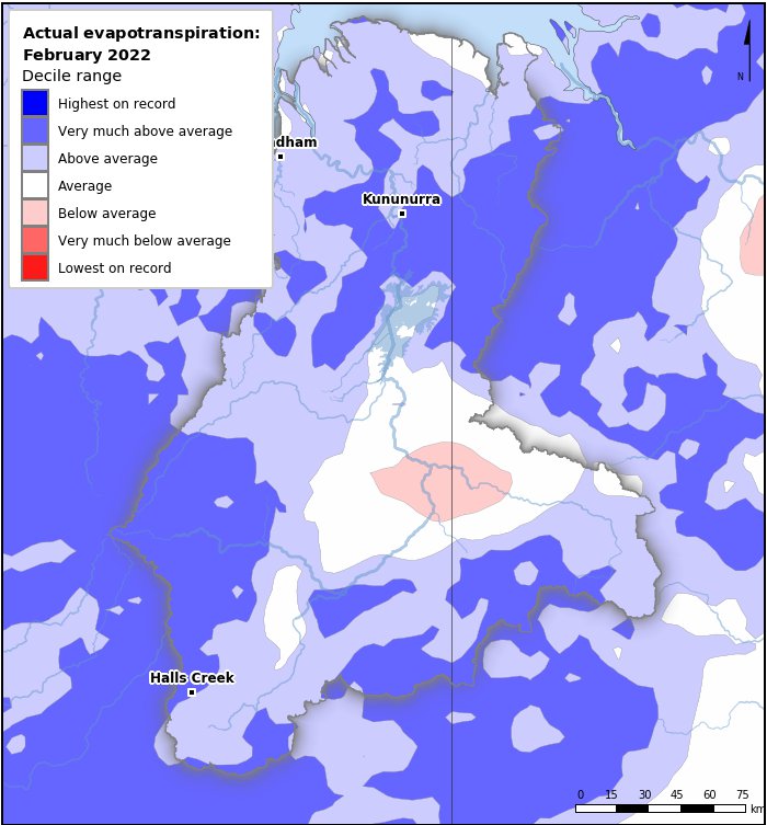 Actual evapotranspiration deciles: February 2022