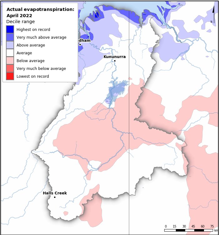 Actual evapotranspiration deciles: April 2022
