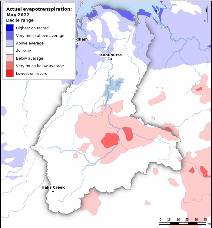 Actual evapotranspiration deciles: May 2022