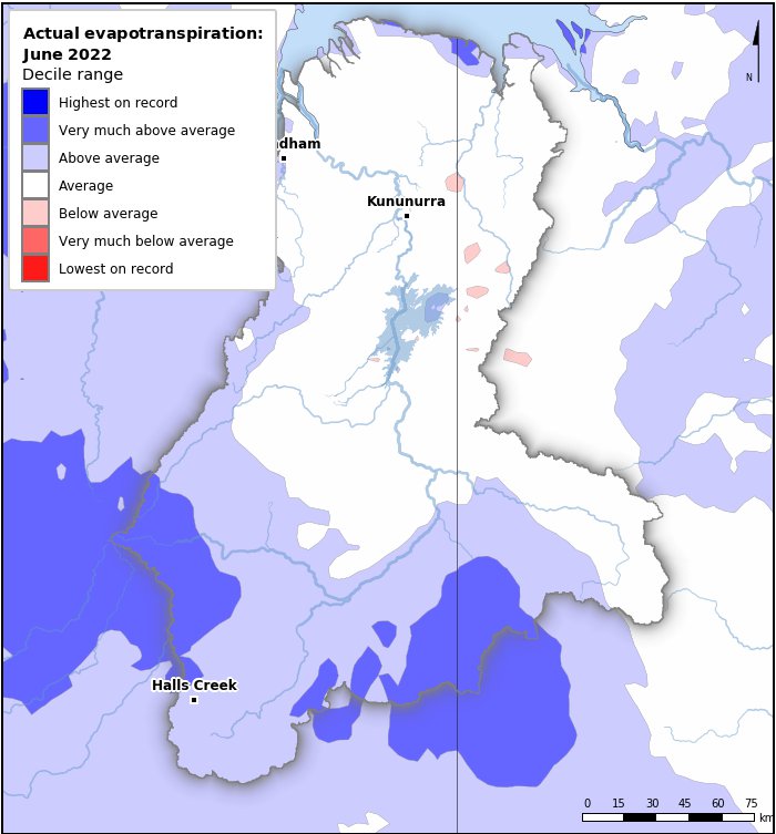 Actual evapotranspiration deciles: June 2022