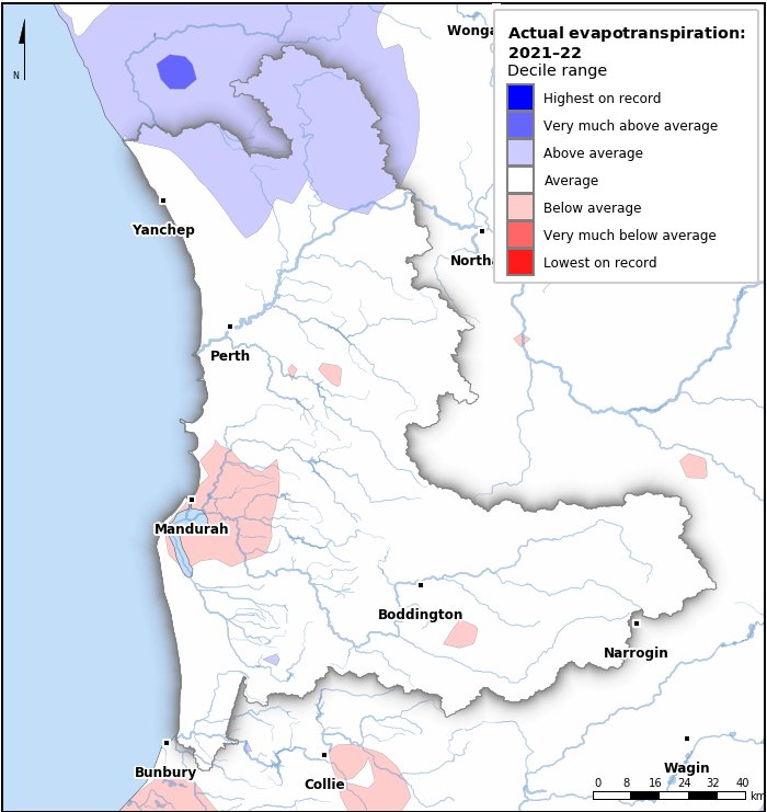 Actual evapotranspiration deciles: July 2021–June 2022