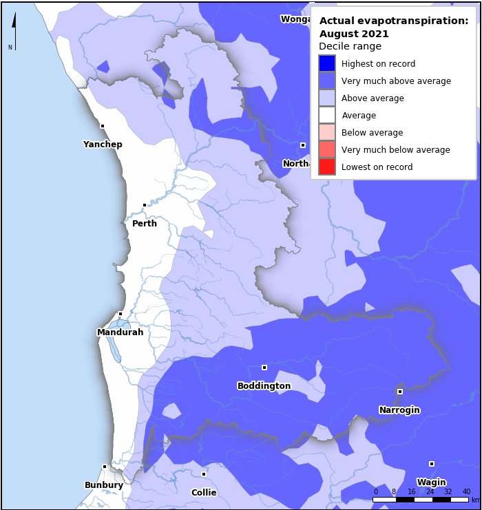 Actual evapotranspiration deciles: August 2021
