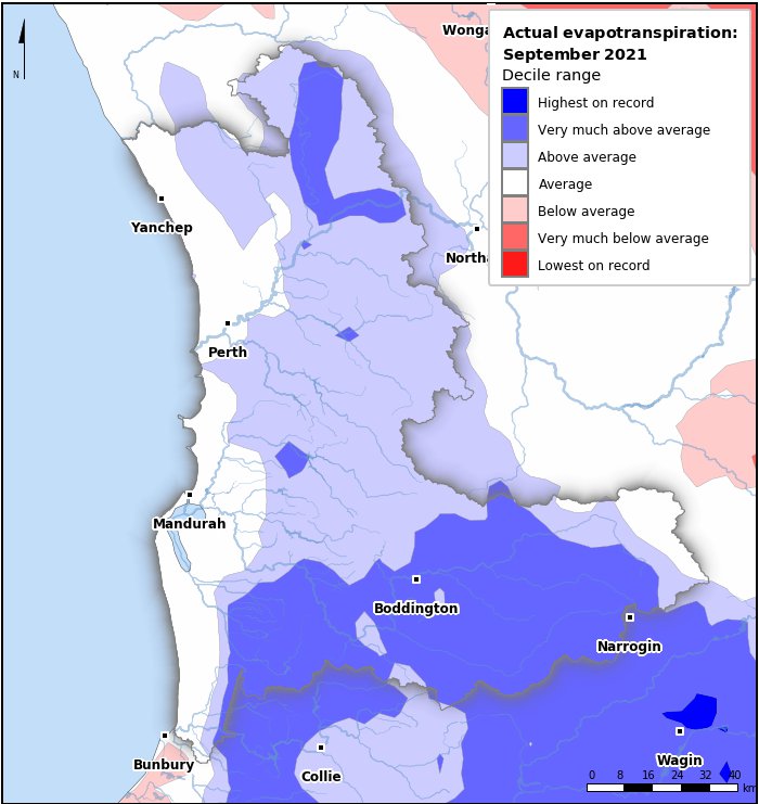 Actual evapotranspiration deciles: September 2021