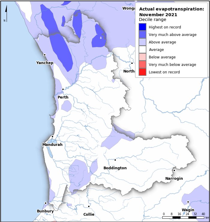 Actual evapotranspiration deciles: November 2021