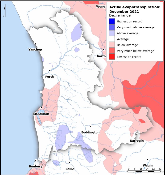 Actual evapotranspiration deciles: December 2021