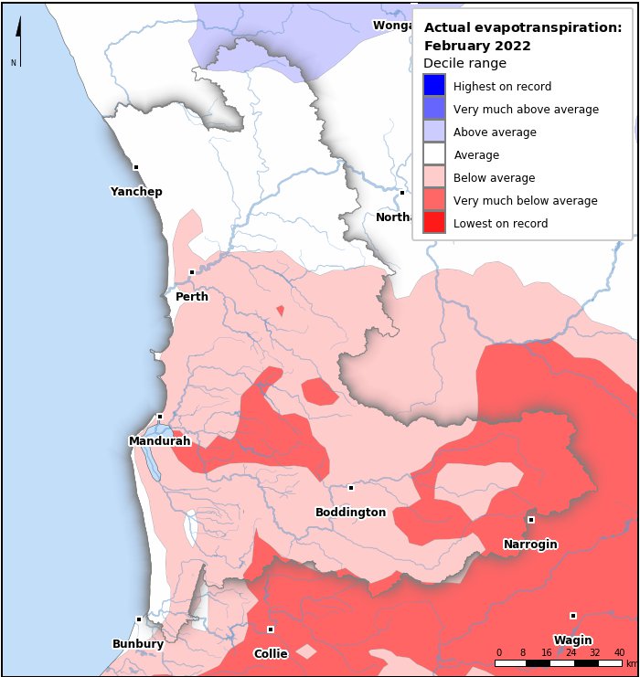 Actual evapotranspiration deciles: February 2022