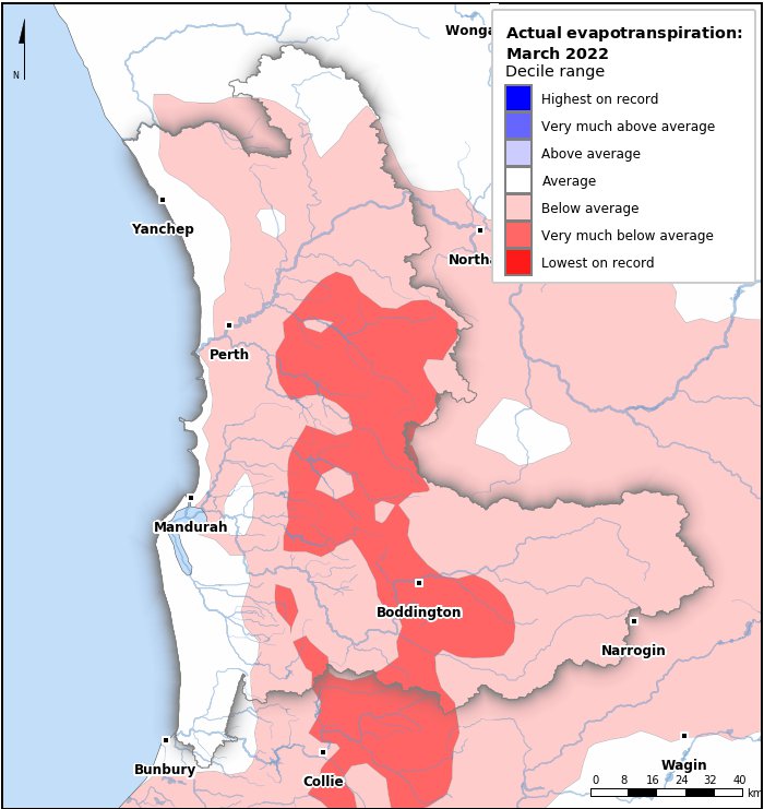 Actual evapotranspiration deciles: March 2022