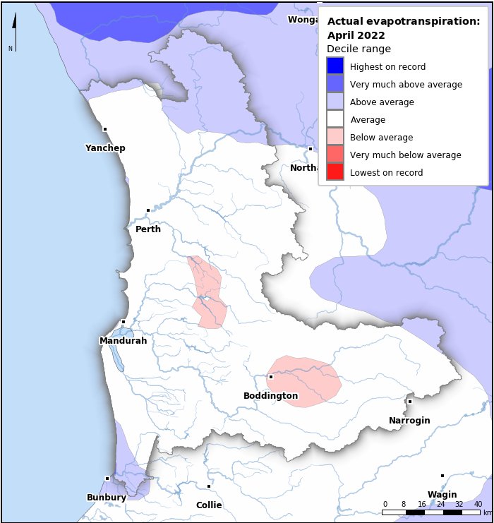 Actual evapotranspiration deciles: April 2022