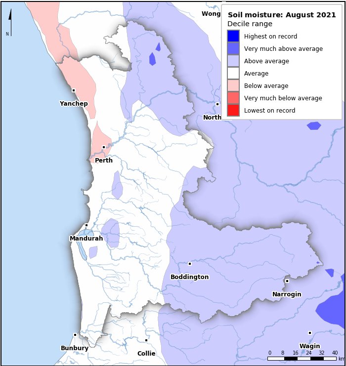 Soil moisture deciles: August 2021