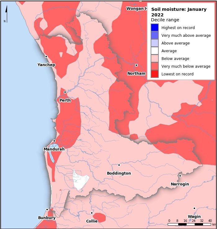 Soil moisture deciles: January 2022