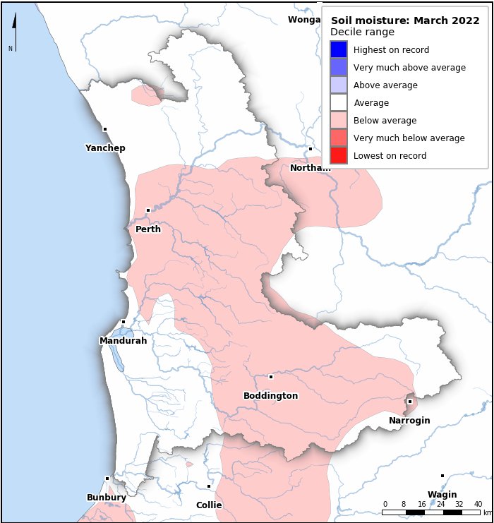 Soil moisture deciles: March 2022