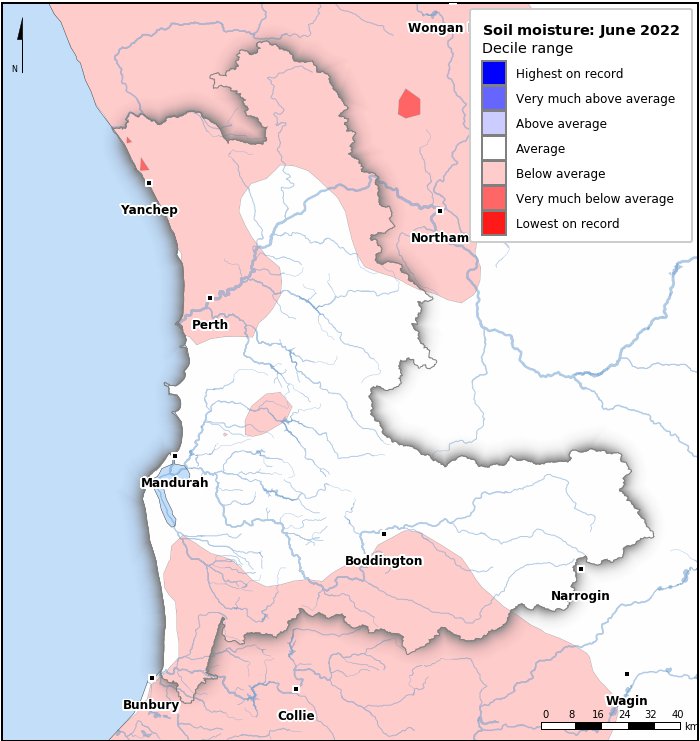 Soil moisture deciles: June 2022