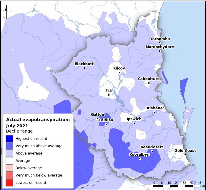 Actual evapotranspiration deciles: July 2021