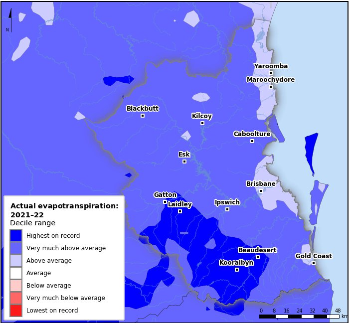Actual evapotranspiration deciles: July 2021–June 2022