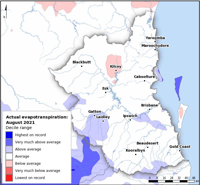 Actual evapotranspiration deciles: August 2021