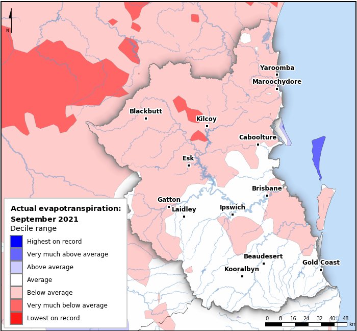 Actual evapotranspiration deciles: September 2021