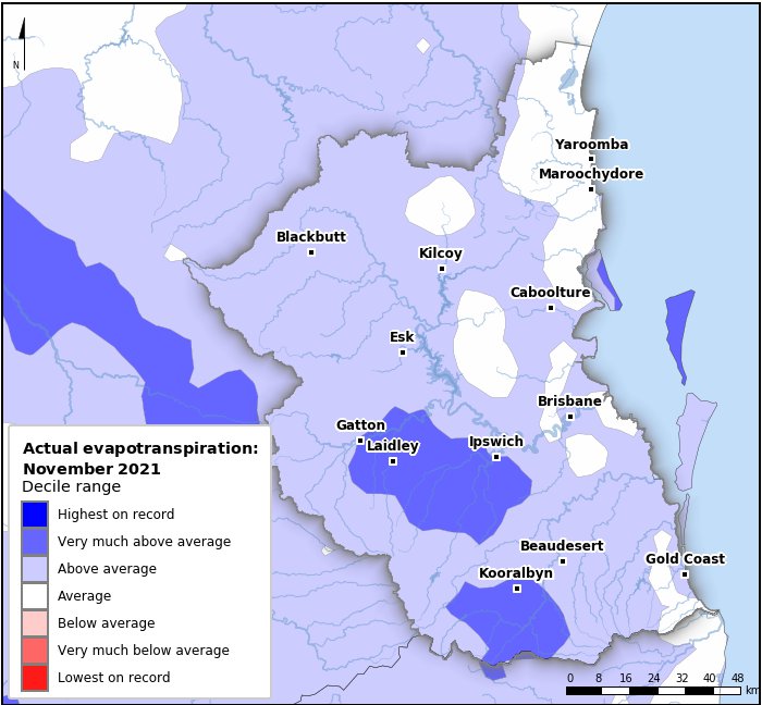 Actual evapotranspiration deciles: November 2021