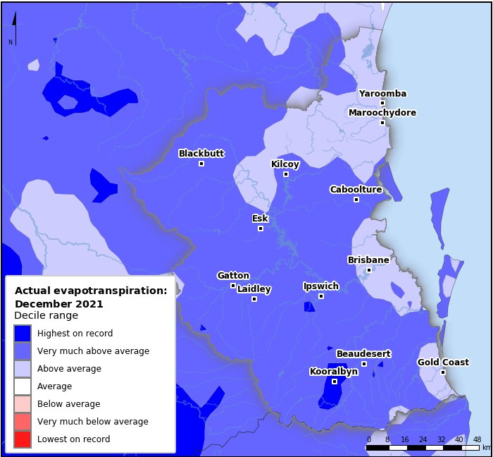 Actual evapotranspiration deciles: December 2021