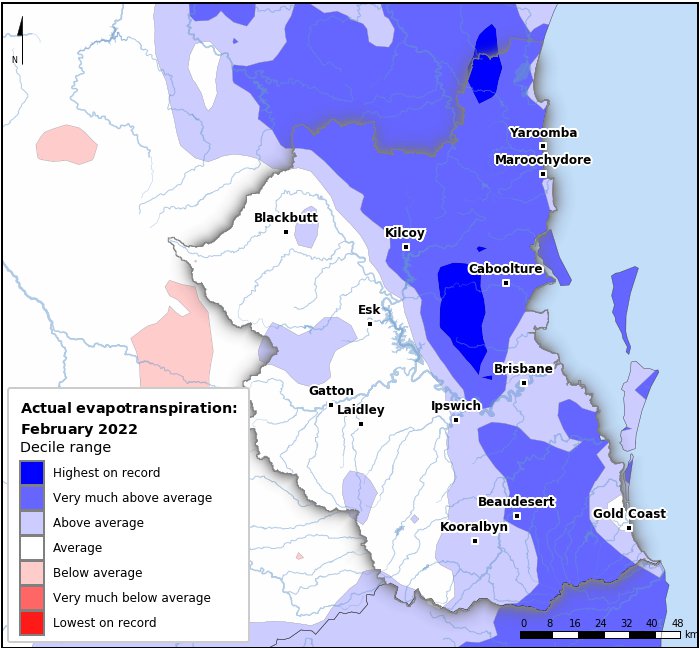 Actual evapotranspiration deciles: February 2022
