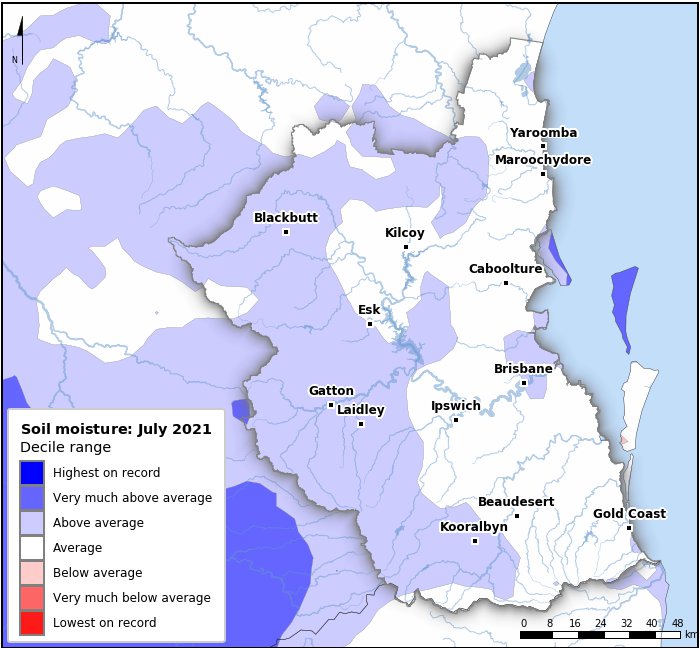Soil moisture deciles: July 2021