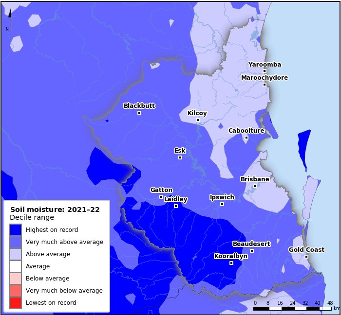 Soil moisture deciles: July 2021–June 2022
