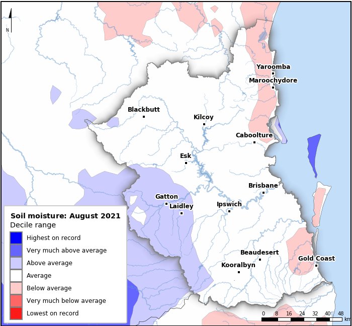 Soil moisture deciles: August 2021