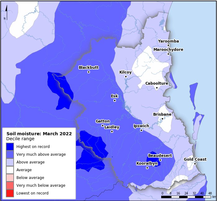 Soil moisture deciles: March 2022
