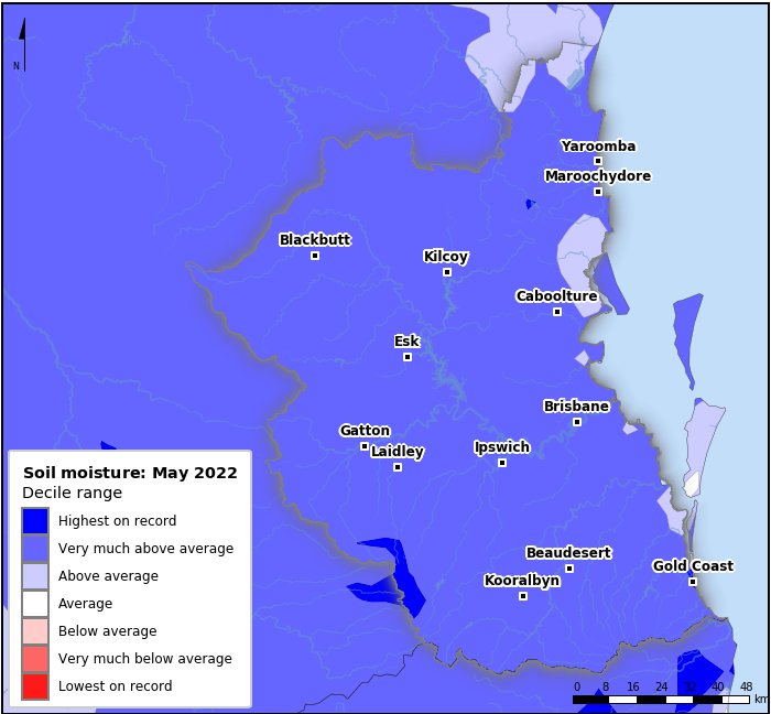 Soil moisture deciles: May 2022