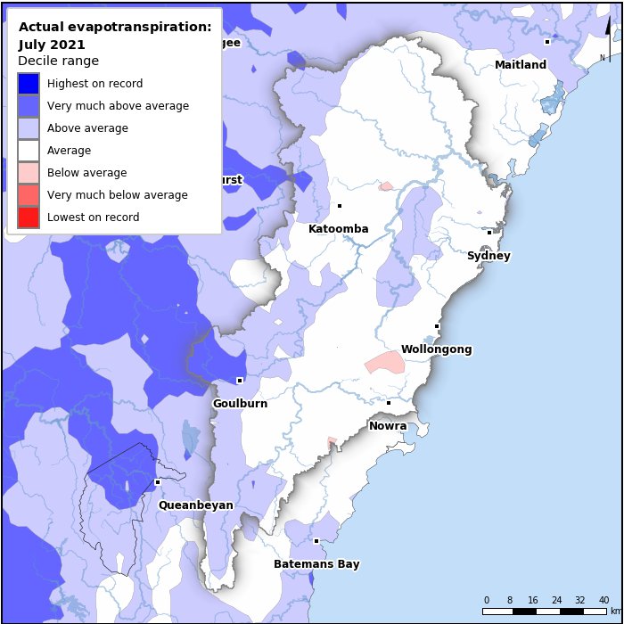 Actual evapotranspiration deciles: July 2021