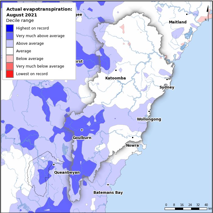 Actual evapotranspiration deciles: August 2021