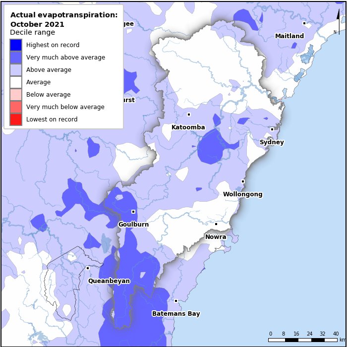 Actual evapotranspiration deciles: October 2021