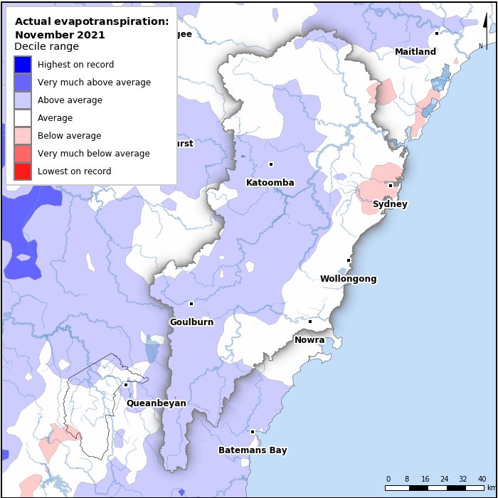 Actual evapotranspiration deciles: November 2021