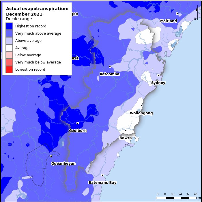 Actual evapotranspiration deciles: December 2021