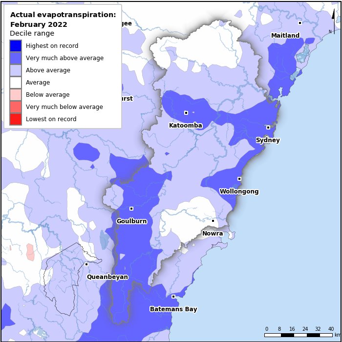 Actual evapotranspiration deciles: February 2022