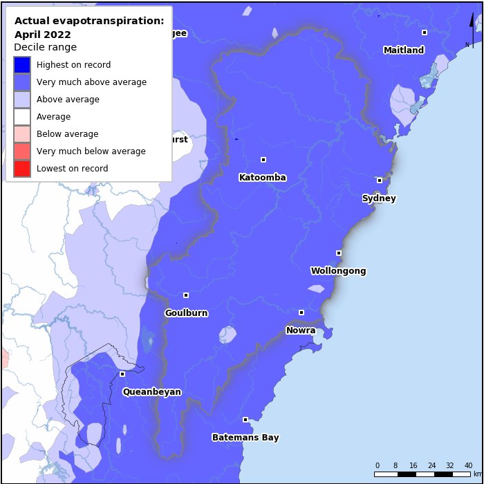 Actual evapotranspiration deciles: April 2022