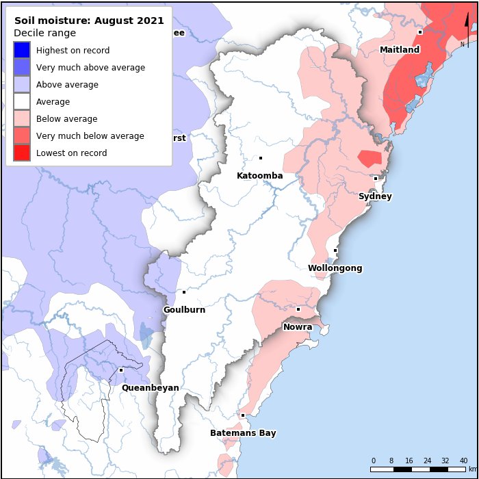 Soil moisture deciles: August 2021