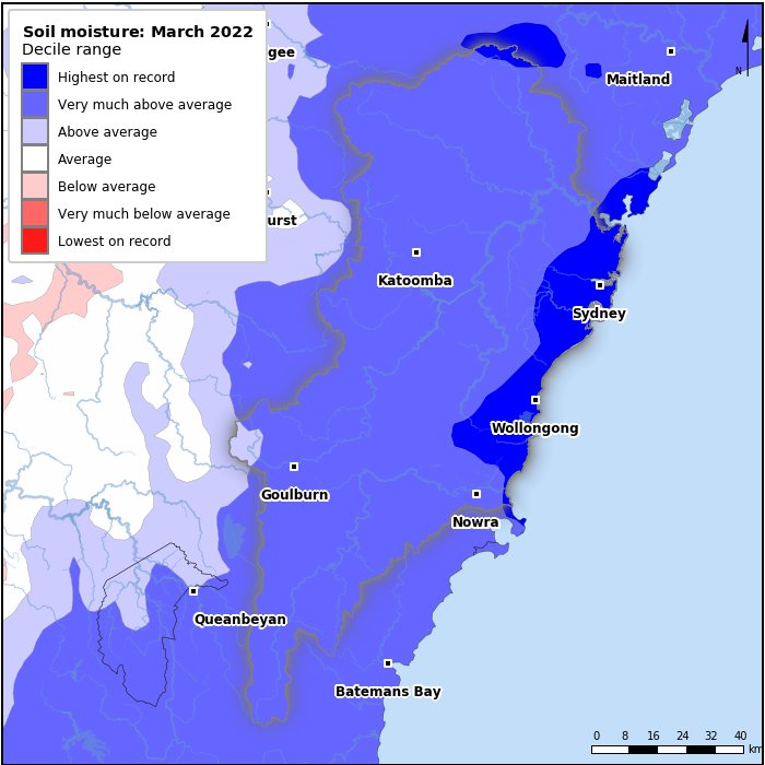 Soil moisture deciles: March 2022
