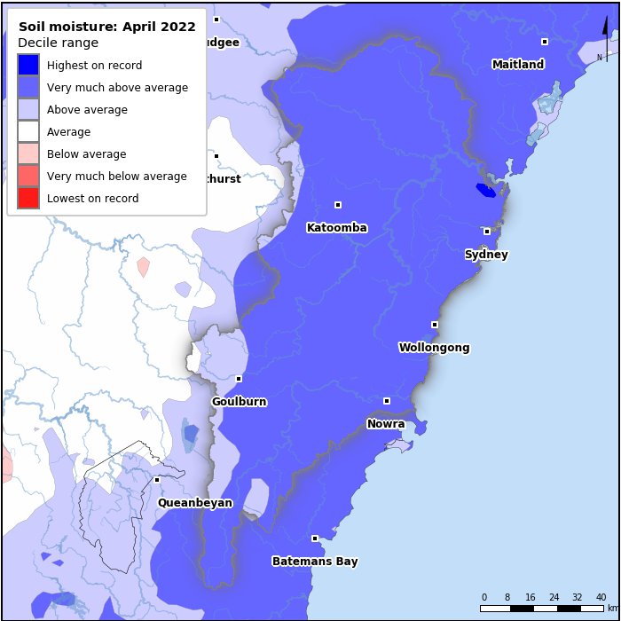 Soil moisture deciles: April 2022