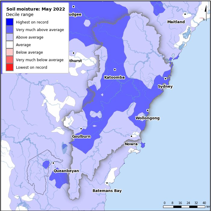 Soil moisture deciles: May 2022