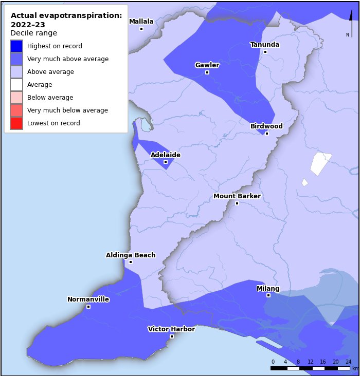 Actual evapotranspiration deciles: July 2022–June 2023