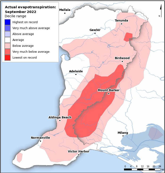 Actual evapotranspiration deciles: September 2022