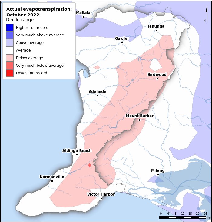 Actual evapotranspiration deciles: October 2022